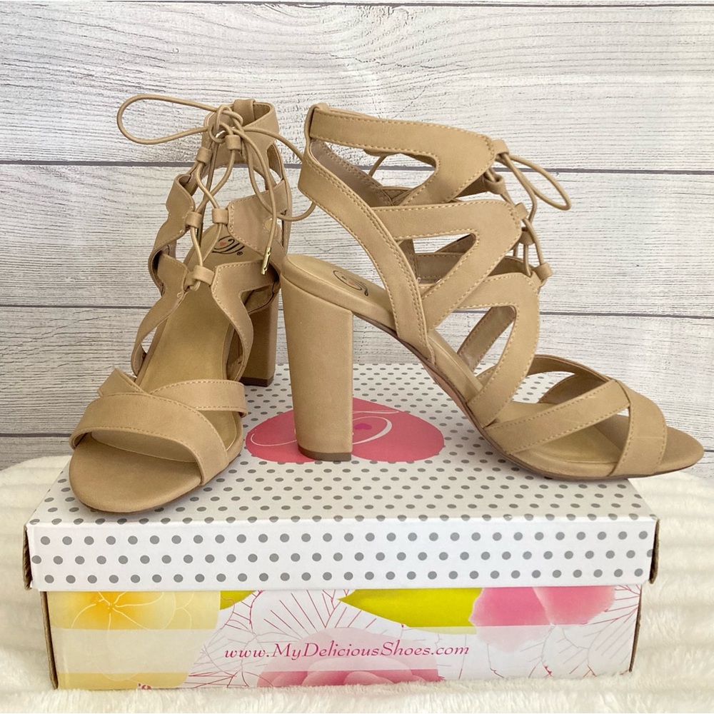 My Delicious Shoes | Mazie- H Lace Up Open Toe High Heels - Picture 4 of 11